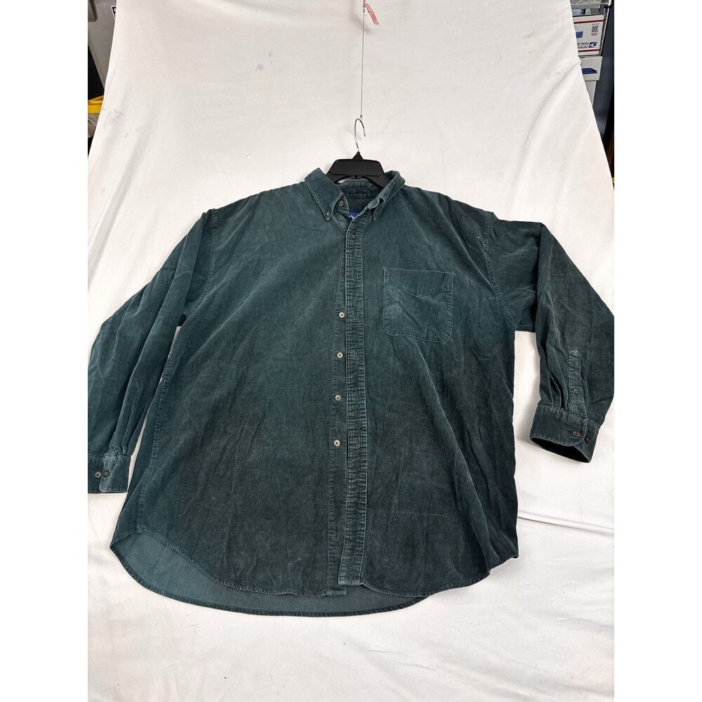Vintage Points West Green Corduroy Button Down Shirt Mens XL Cotton 90s